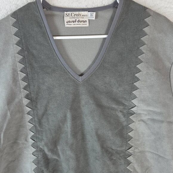 St. Croix Knits Men's Micro Suede Ribbed Trim Pullover Sweater Gray XL - Picture 3 of 6